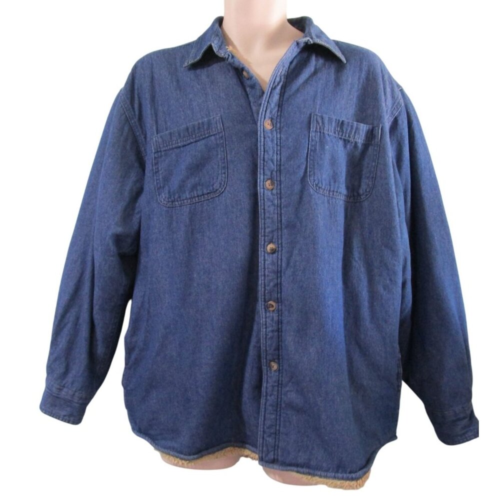 Wrangler Authentics Sherpa Lined Denim Jacket Shaket Button-Up Lg GUC